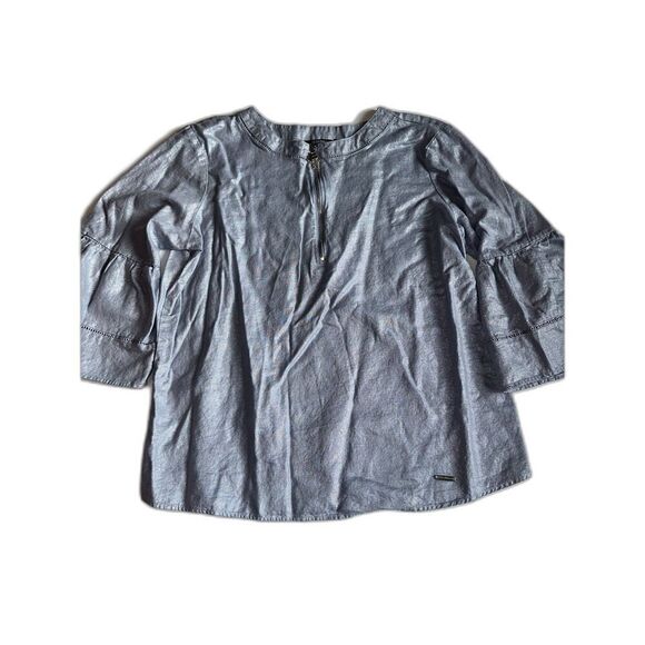 Ellen Tracy Tops - Ellen Tracy Women's Metallic Gray Top Size L | Linen Rayon | Long Sleeve Blouse